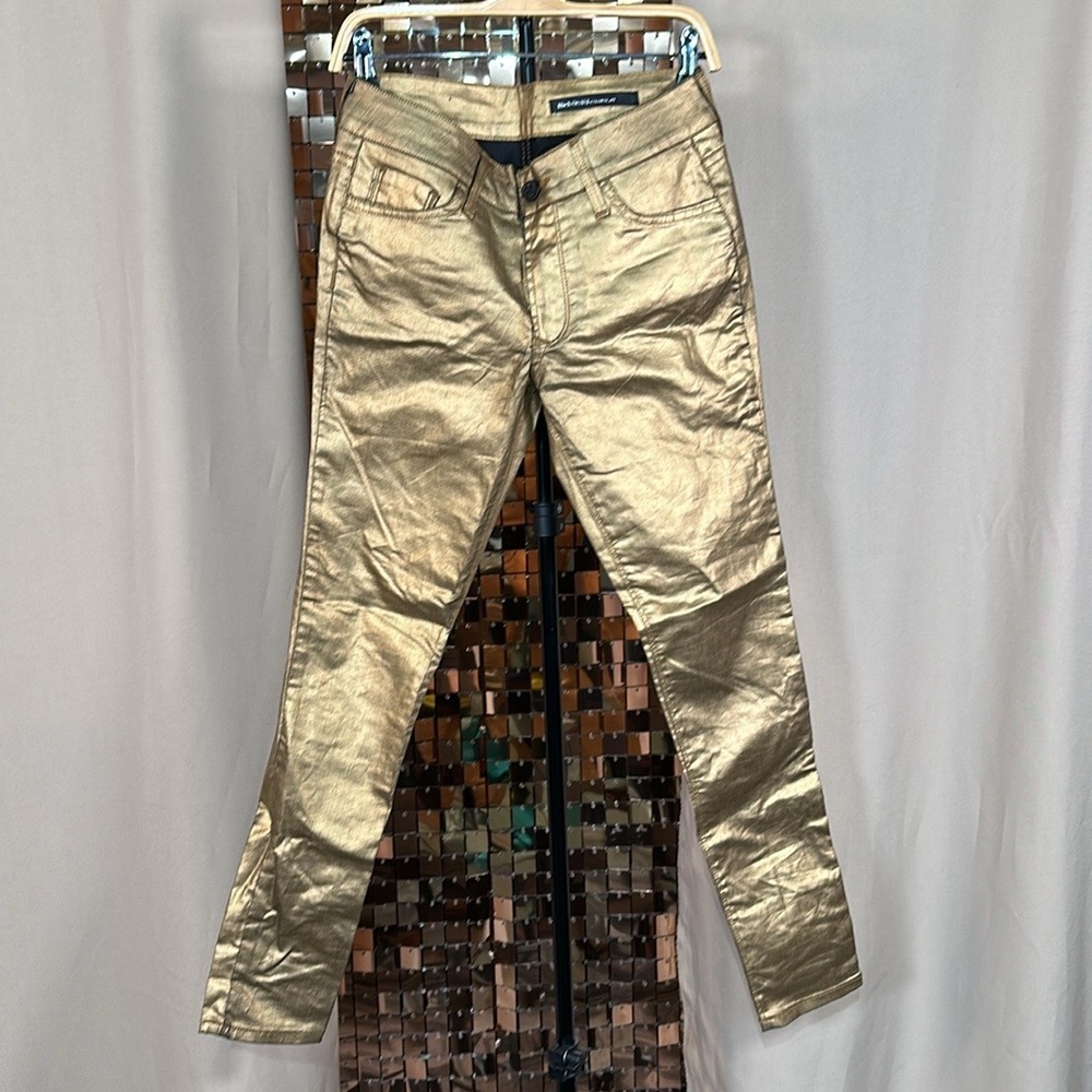 Black Orchid Los Angeles Size 27 Gold Metallic Coated Mid Rise Denim Foiled
